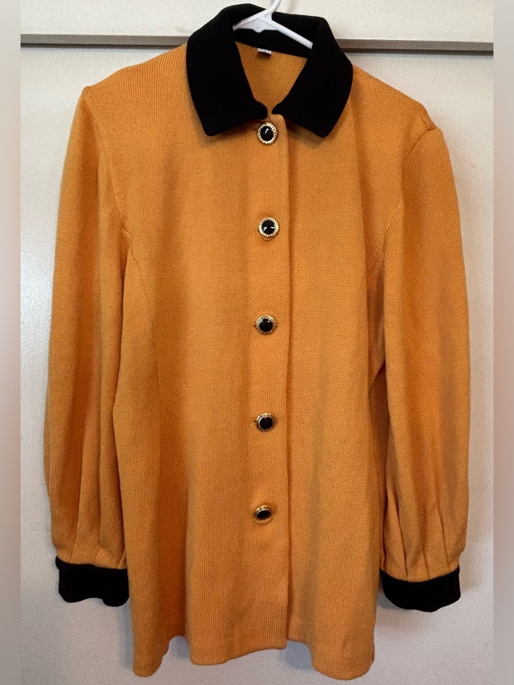 Vintage Womens Mustard Yellow Button-Front Sweater w/Black Trim USA Large